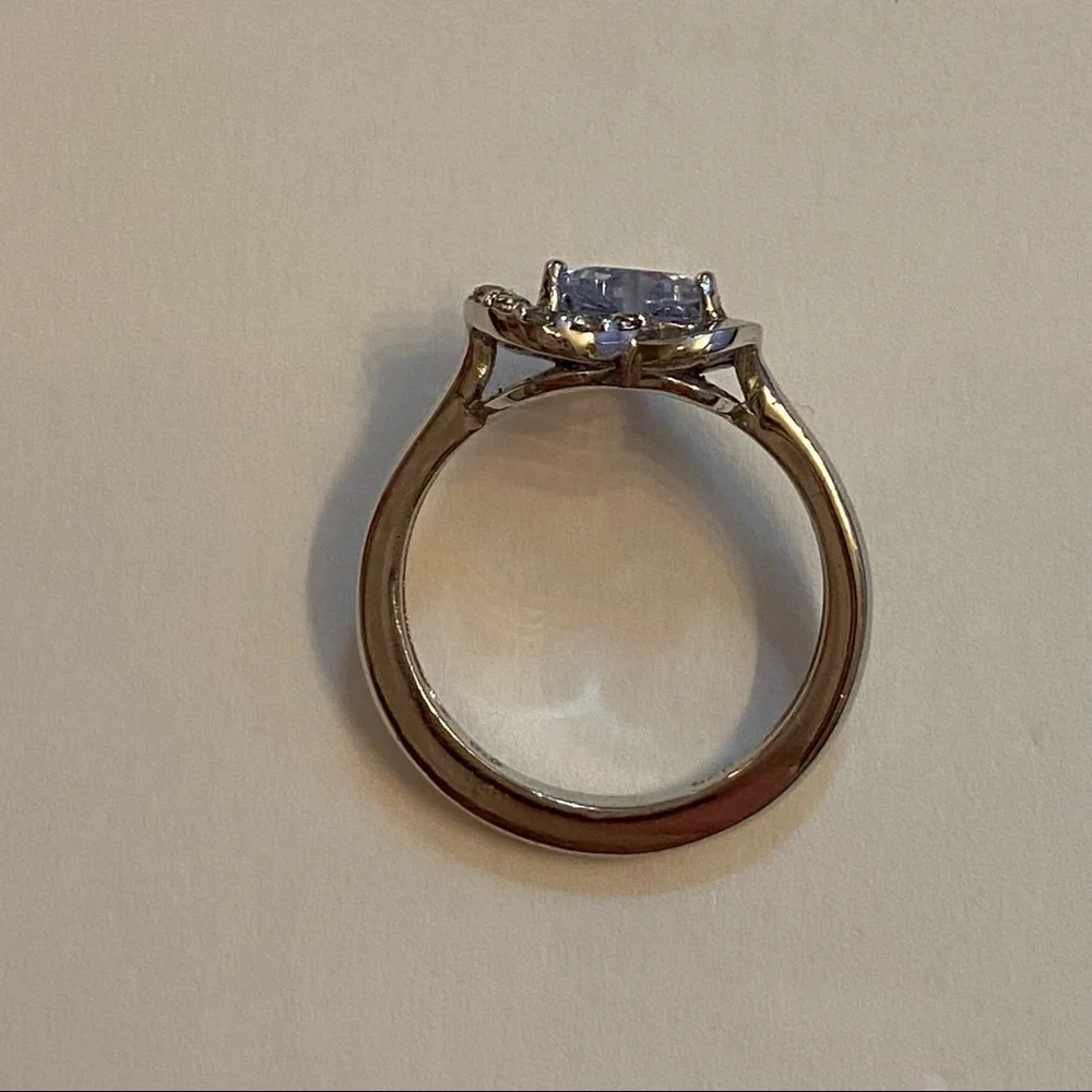 HENG NGAI HN RING STERLING SILVER BLUE TOPAZ HEART SHAPE PAVE SET CZ SIZE 6
